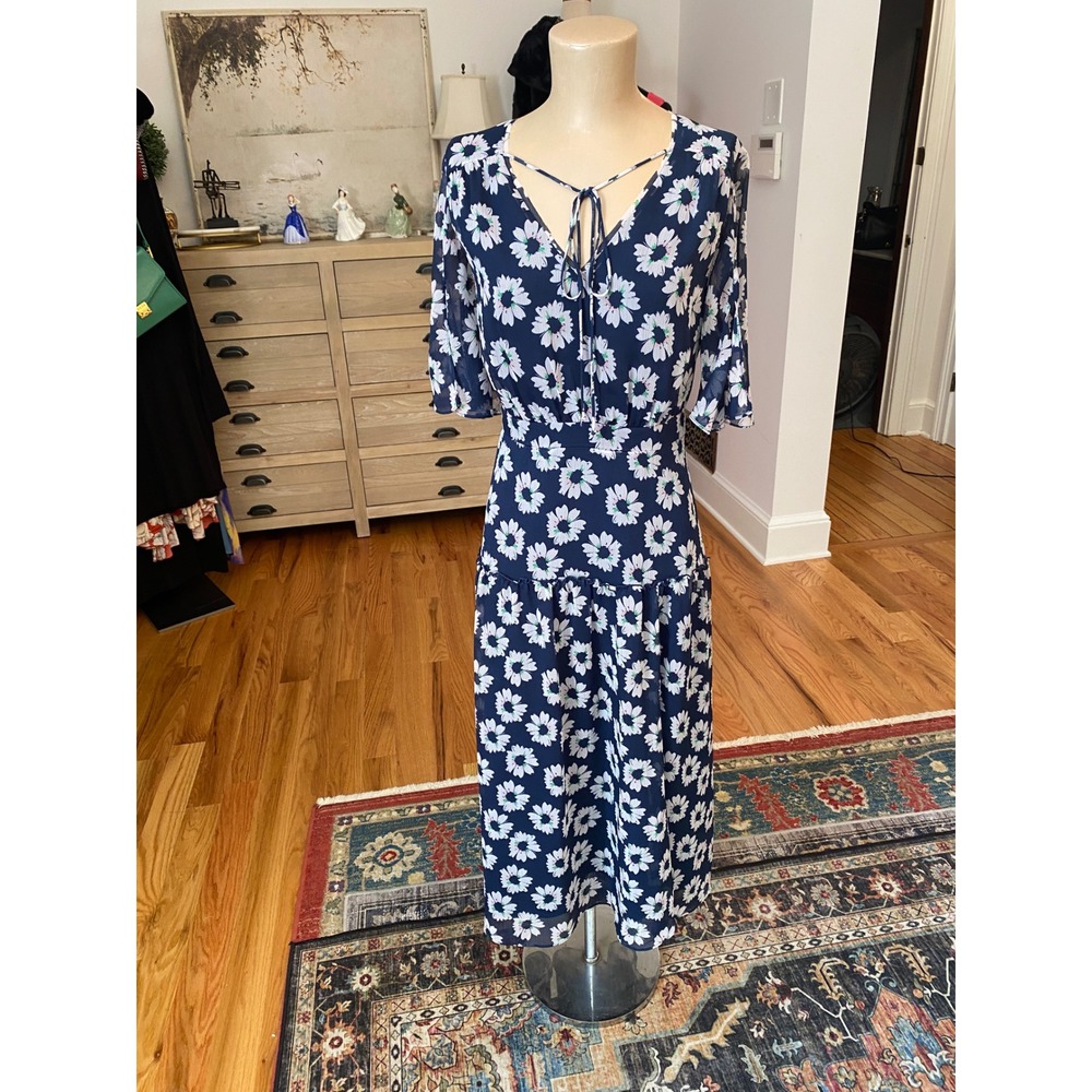 Ted Baker London Marilee Navy Daisy Floral Plisse Midi Dress Size 3 US 8-10